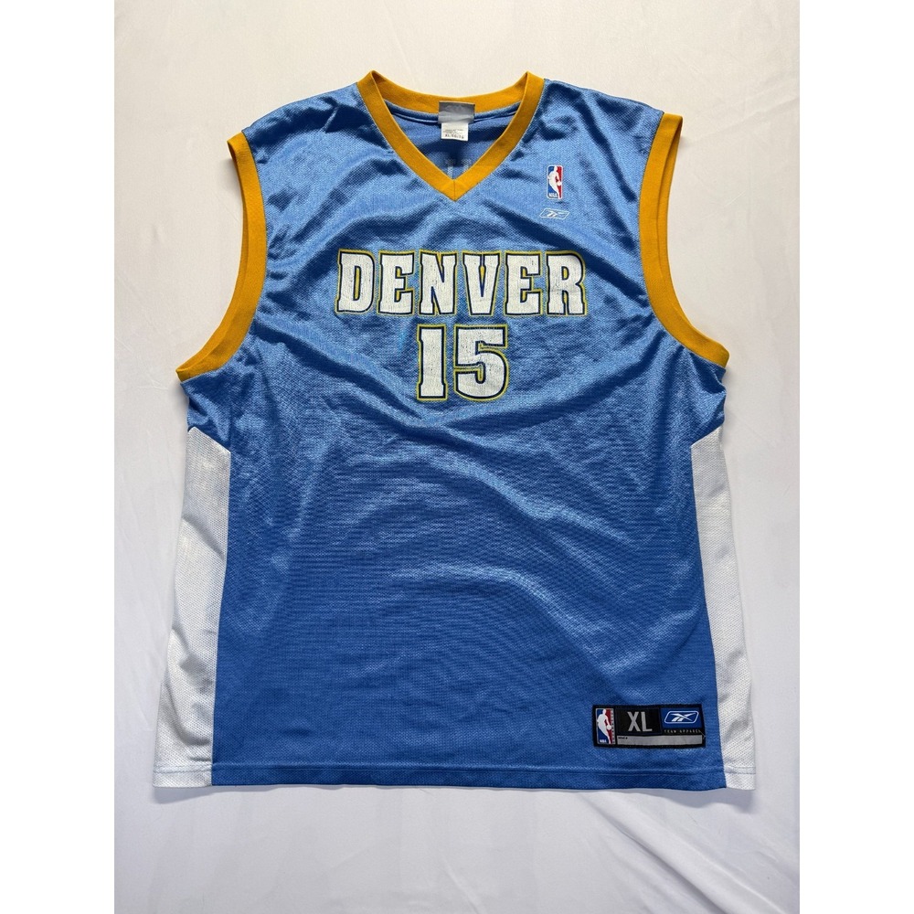 VTG Denver Nuggets Jersey Mens XL Blue Reebok #15 Carmelo Anthony Basketball NBA